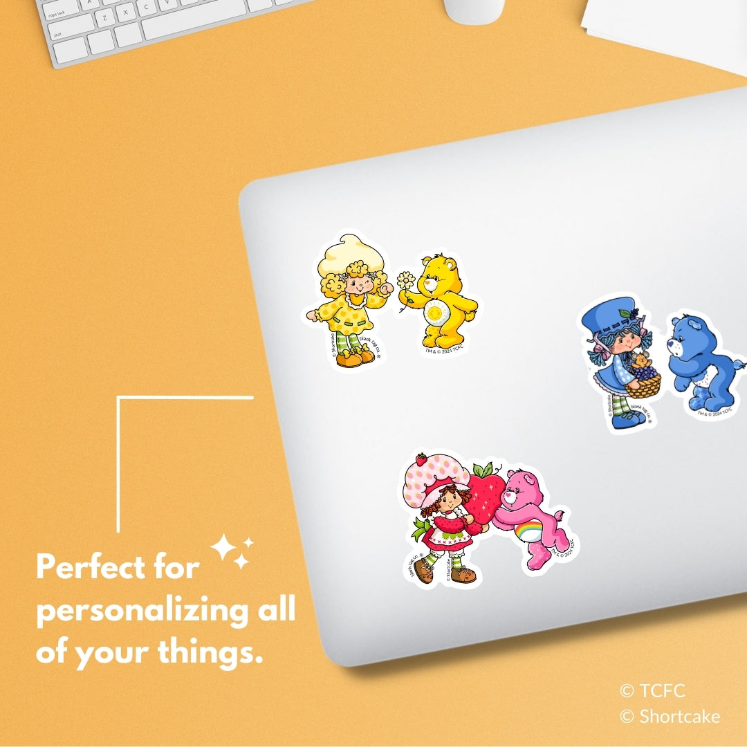 Strawberry Shortcake® x Care Bears® 3-Pack Sticker Bundle - Waterproof Stickers for Water Bottles and Laptops