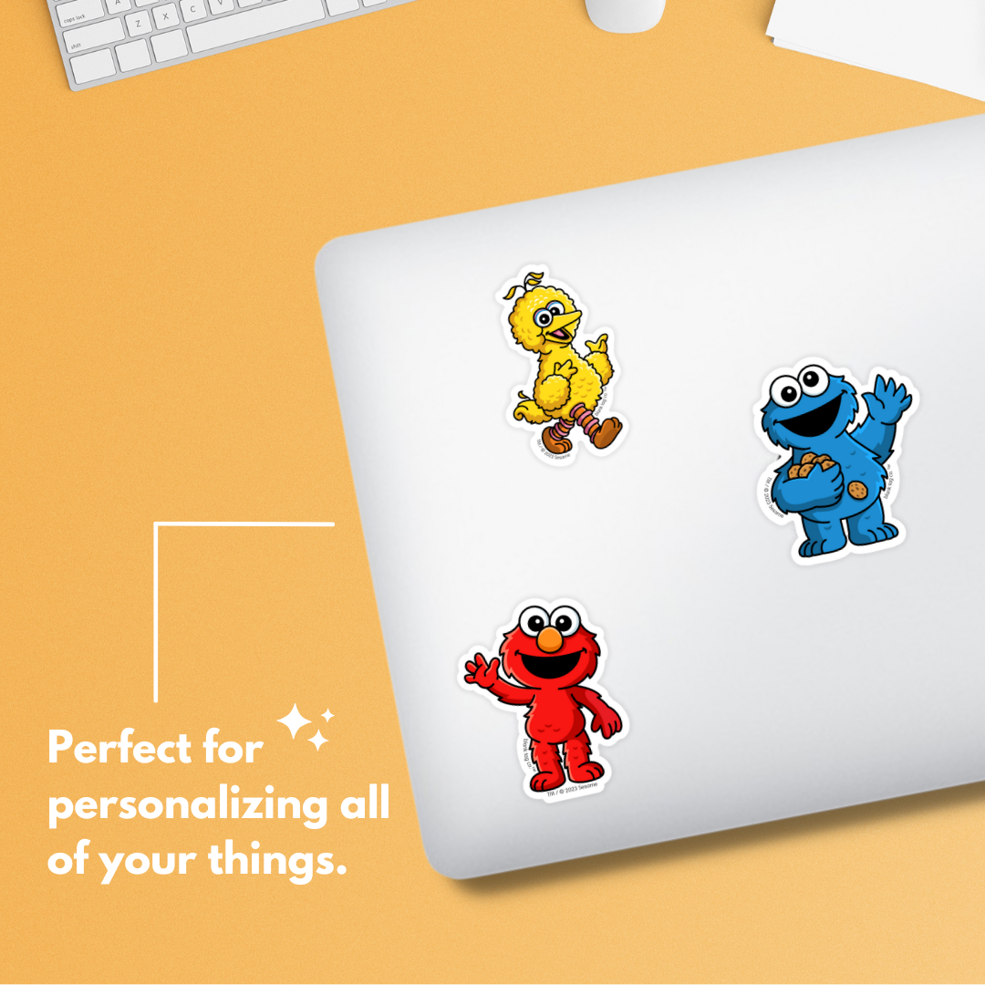 Sesame Street® 3-Pack Sticker Bundle - Waterproof Stickers for Water Bottles and Laptops