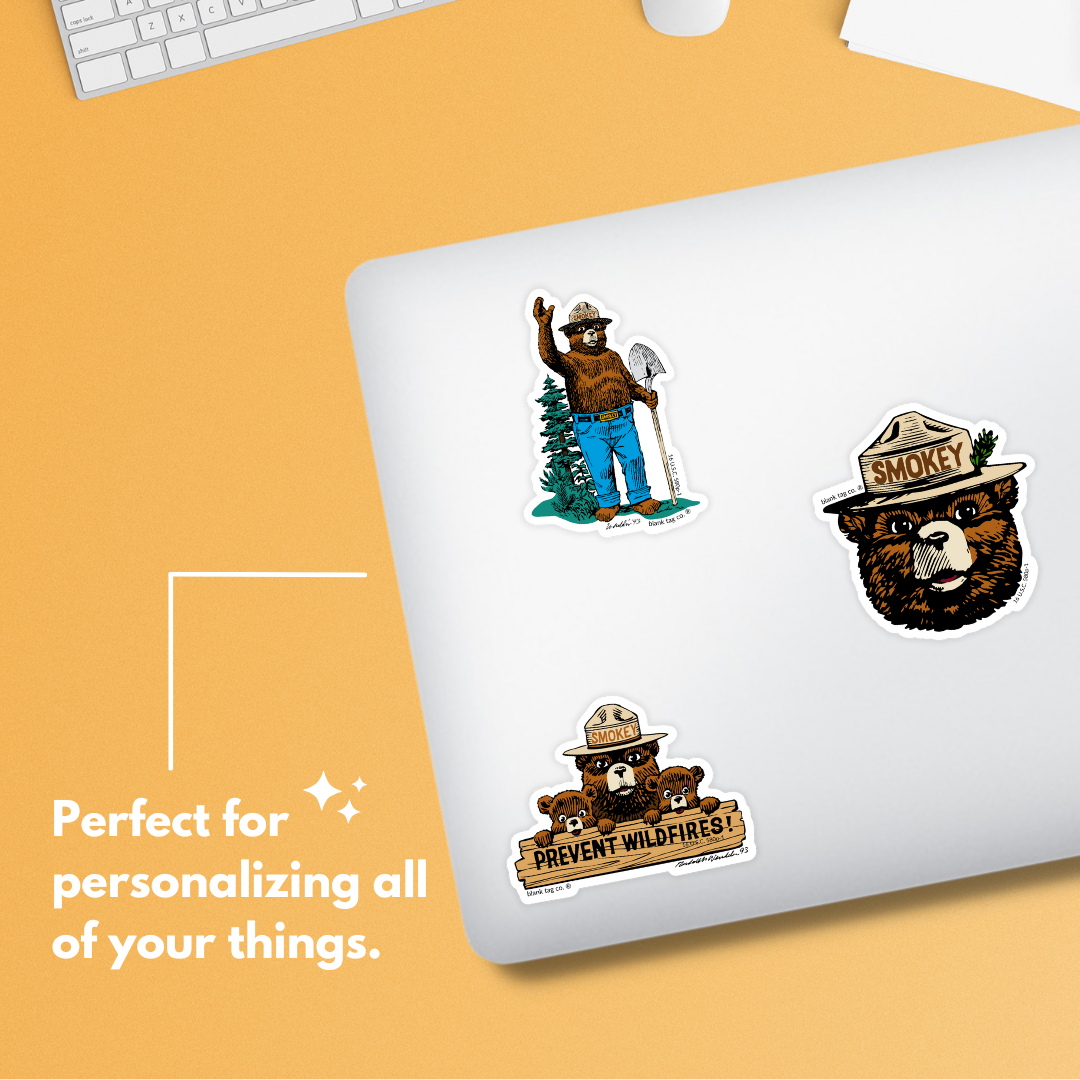 Smokey Bear® 3-Pack Sticker Bundle - Waterproof Stickers for Water Bottles and Laptops