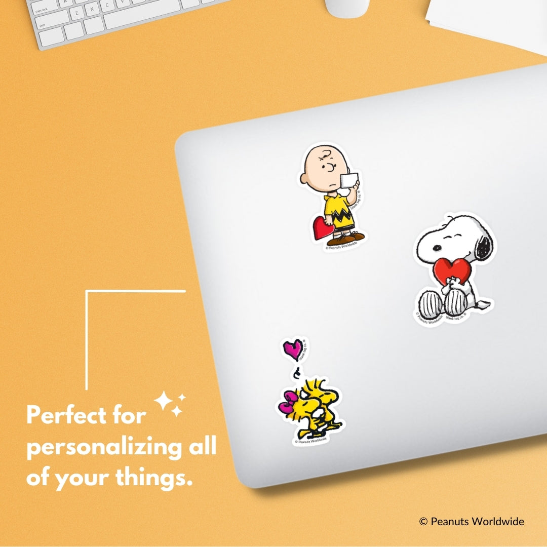 Peanuts® Snoopy Heartfelt 3-Pack Sticker Bundle - Waterproof Stickers for Water Bottles and Laptops