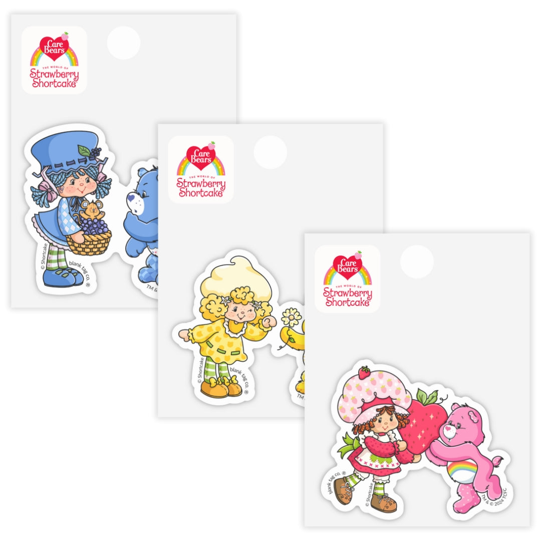 Strawberry Shortcake® x Care Bears® 3-Pack Sticker Bundle - Waterproof Stickers for Water Bottles and Laptops