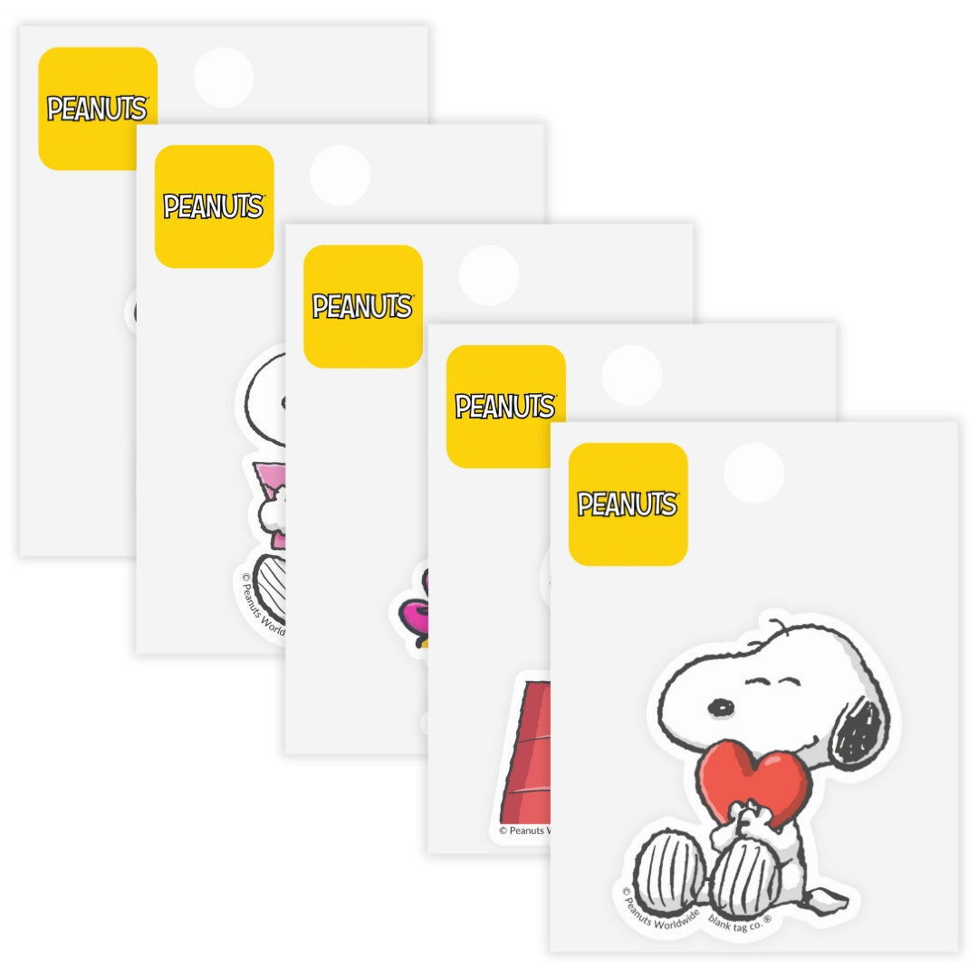 Peanuts® Snoopy Heartfelt 5-Pack Sticker Bundle - Waterproof Stickers for Water Bottles and Laptops