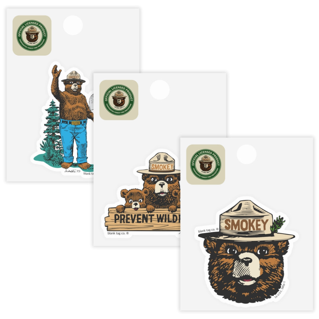 Smokey Bear® 3-Pack Sticker Bundle - Waterproof Stickers for Water Bottles and Laptops